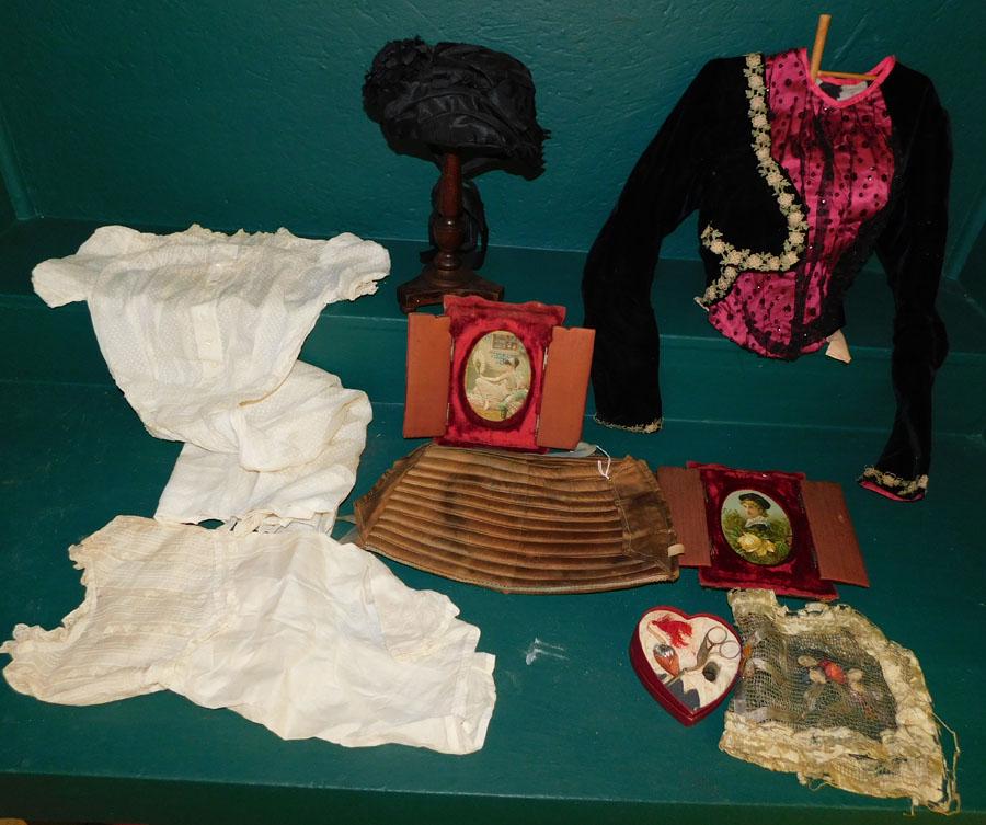 Box Lot-- Doll Clothes Picture Frames Hat Stands: Box Lot-- Doll Clothes Picture Frames Hat Stands