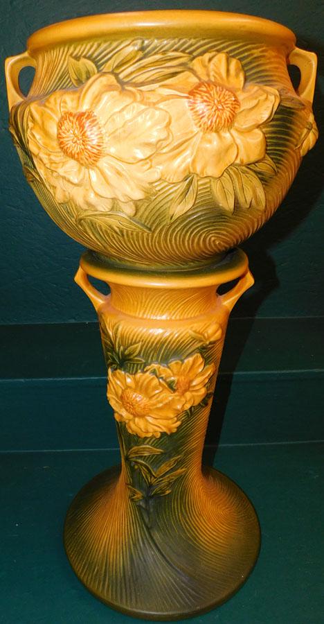 Roseville Peony Jardiniere On Stand (1 of 3)