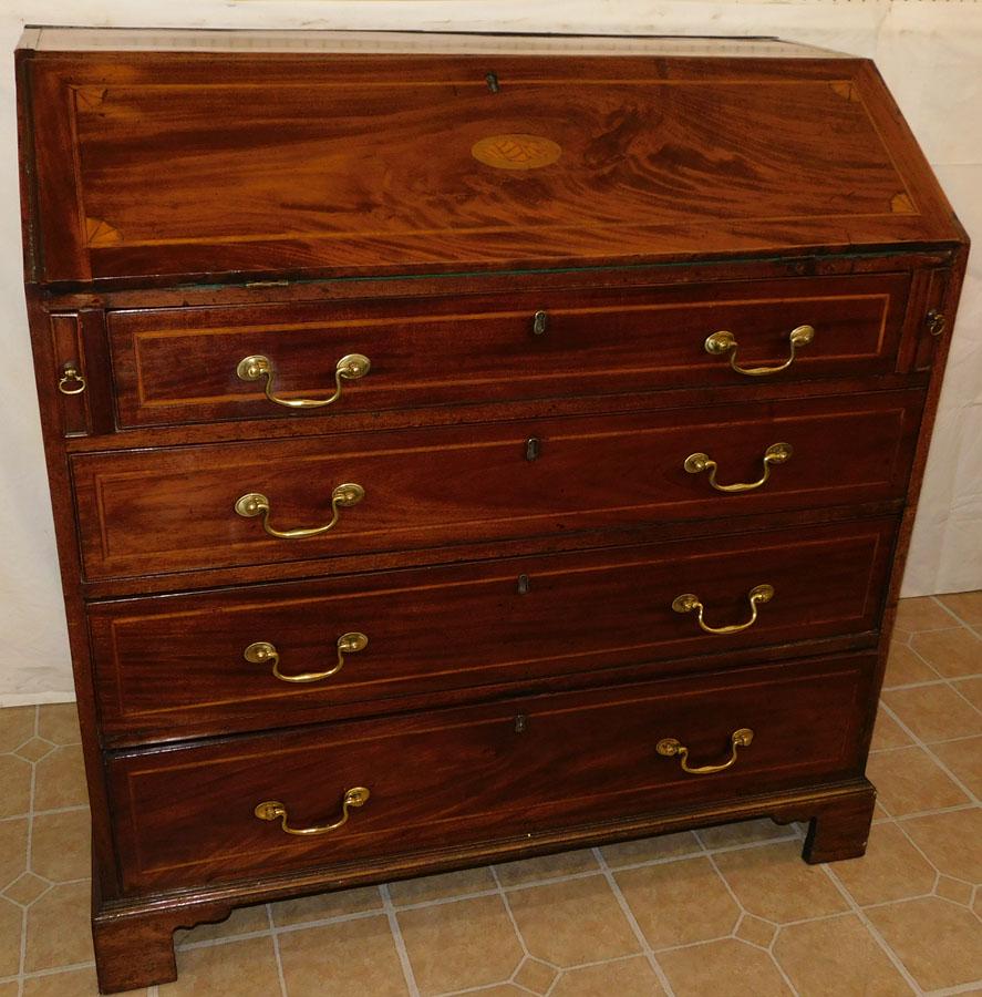 19th C Mah Conch Shell Inlay Slant Front Desk (1 of 3)