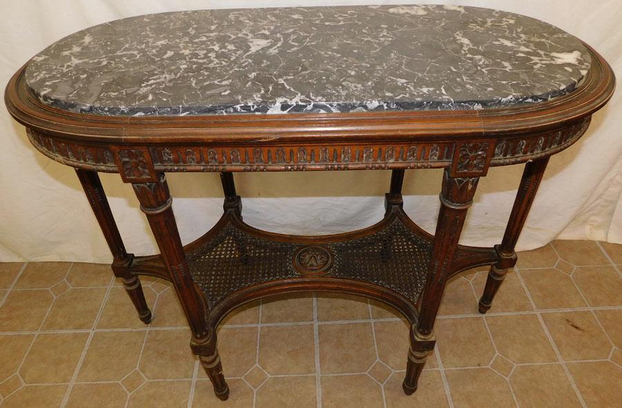 Walnut Oval Marble Top Table (1 of 2)