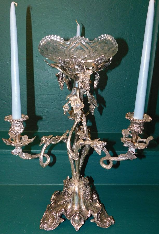 Ornate SP Epergne W/ Pressed Glass Bowl (1 of 6)