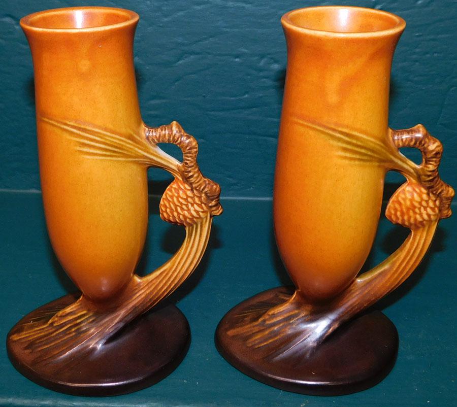 Pair Roseville Pinecone Flower Vases (1 of 3)
