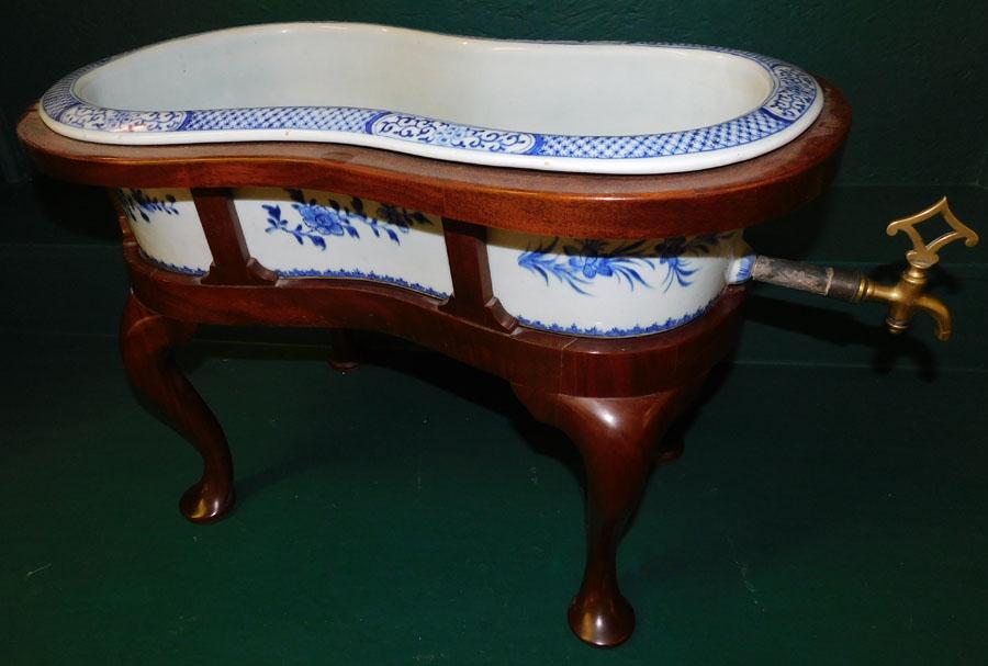 Porcelain Oriental Decor. Bidet  W/ Walnut Stand (1 of 8)