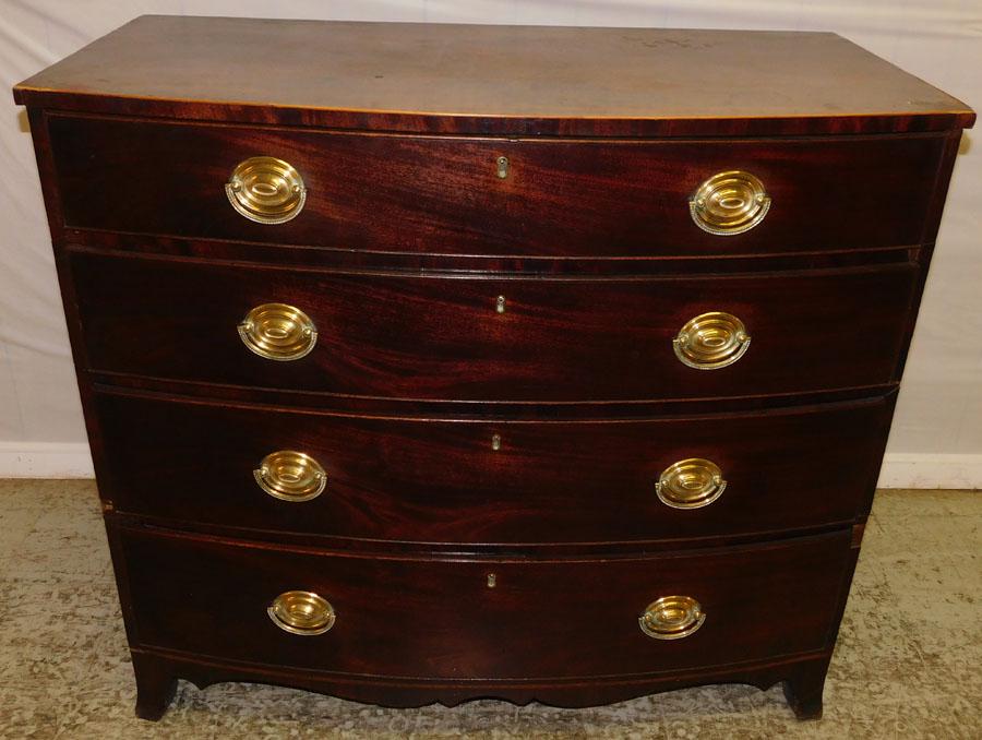 Mahogany Hepplewhite Inlay Bow Front Chest: Mahogany Hepplewhite Inlay Bow Front Chest. 42 1/4" W 22 1/2" D 37 1/2" H