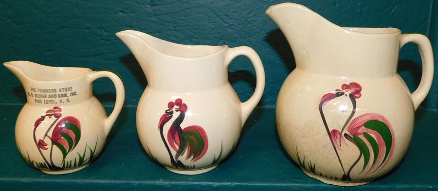 Watt Pottery Rooster -- 3 Pitchers (1 of 4)