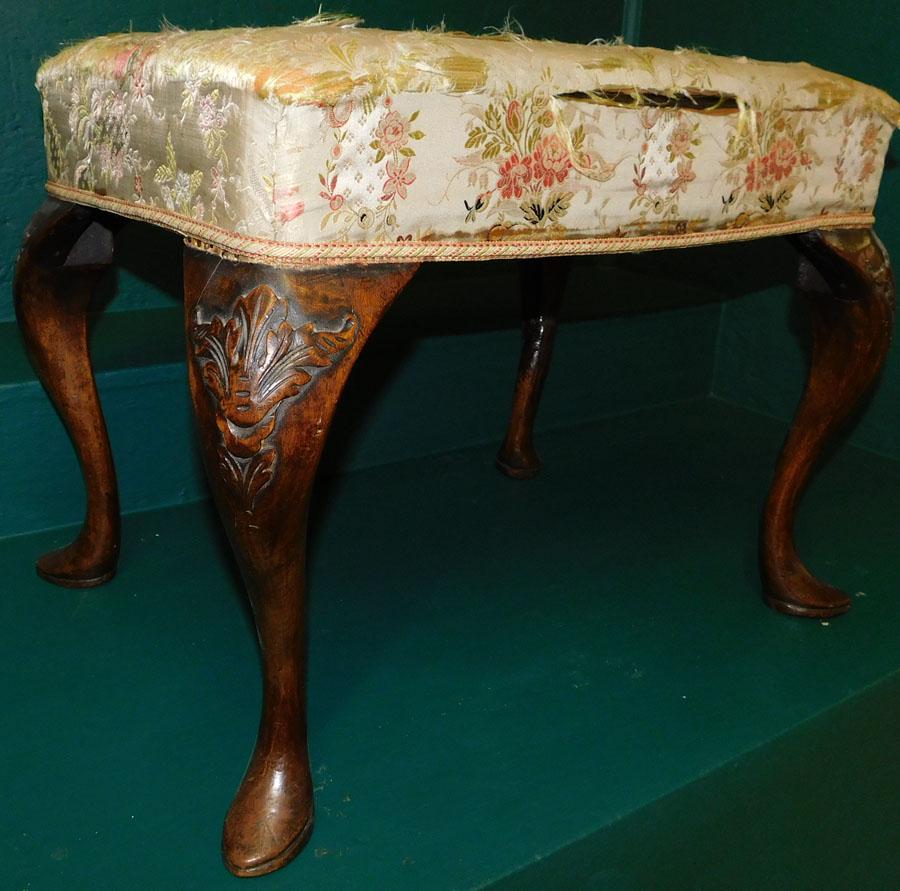 19th C Queen Anne Upholstered Bench (1 of 3)