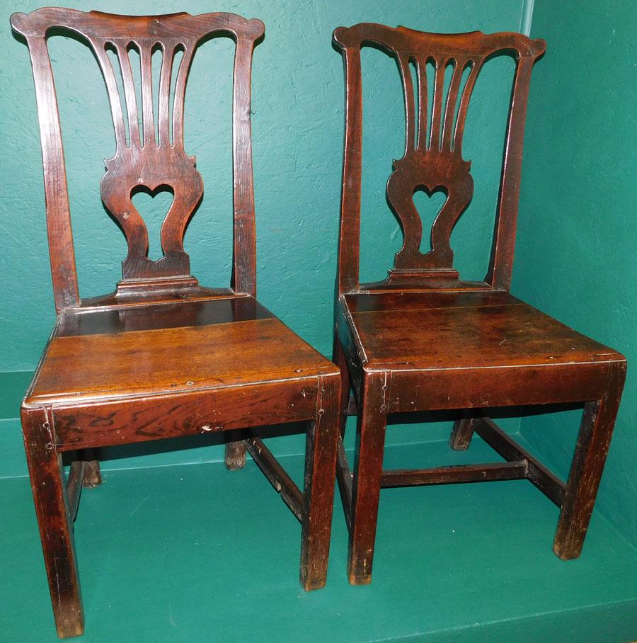 Pair 18th C English Oak Chippendale Side Chairs (1 of 5)