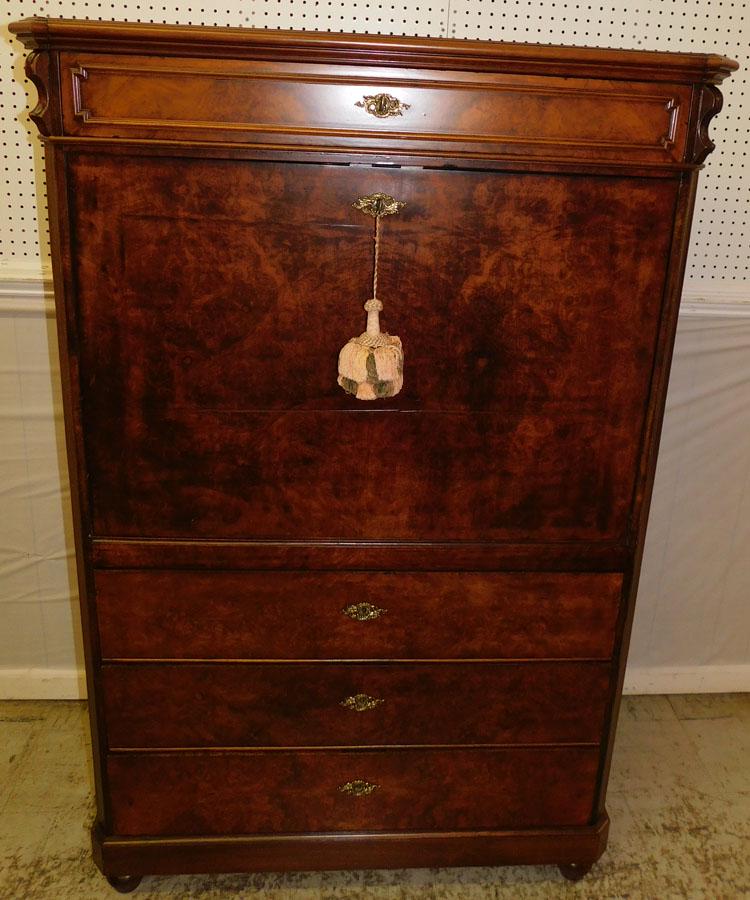 19th C Burl Walnut Abbatant W/ BEM Interior (1 of 4)