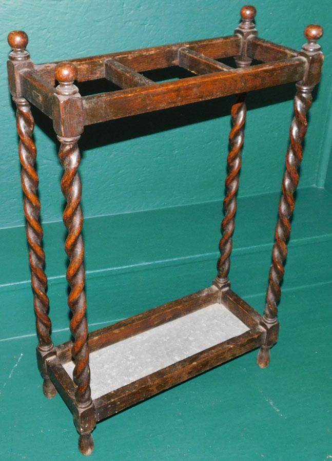 English Oak Barley Twist Umbrella Stand (1 of 2)