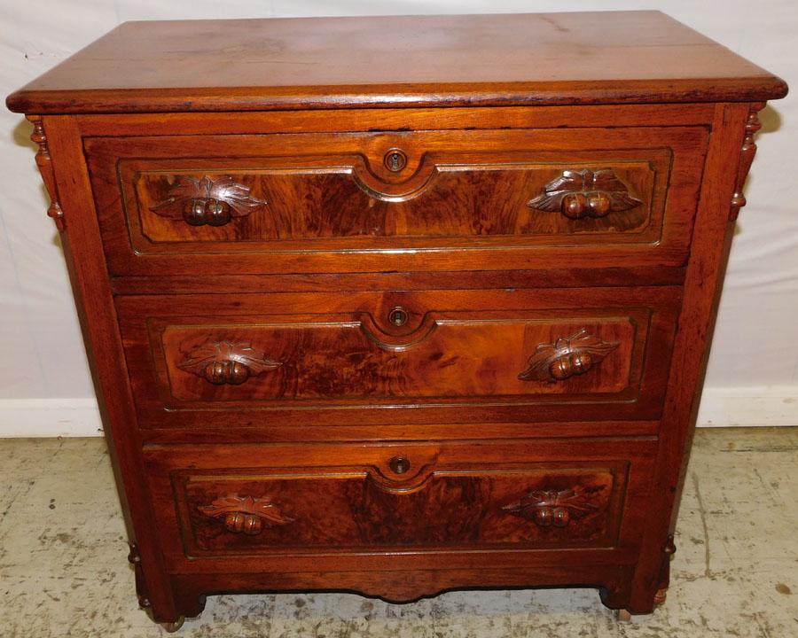 Victorian Walnut 3 Drawer Chest W/ Towel Holder (1 of 4)