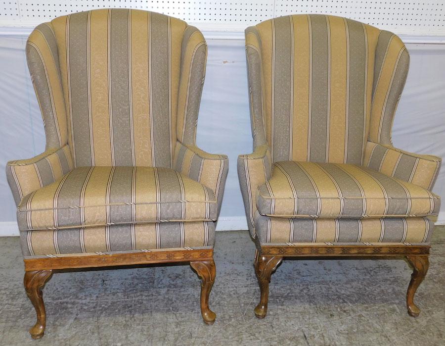 Pair Queen Anne Wingback Arm Chairs (1 of 3)
