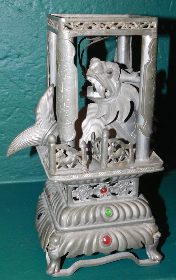 Oriental Lead Stand W/Stone Inserts & Dragon Motif (1 of 5)