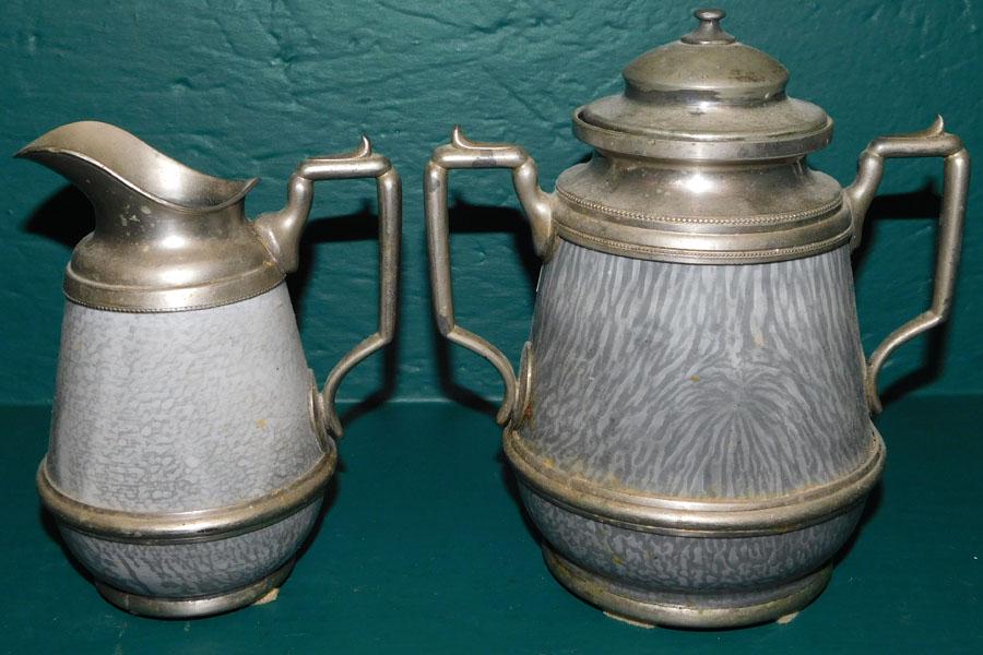 2 Pc Enamel & Pewter Cream & Sugar (1 of 3)