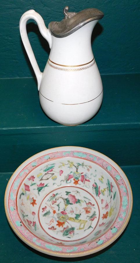 Pewter Top Pitcher  & Oriental Bowl (1 of 5)