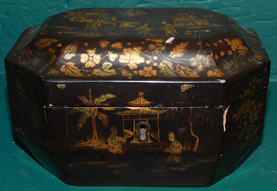 Chinoiserie Decorated Paper Mache Tea Caddy (1 of 6)