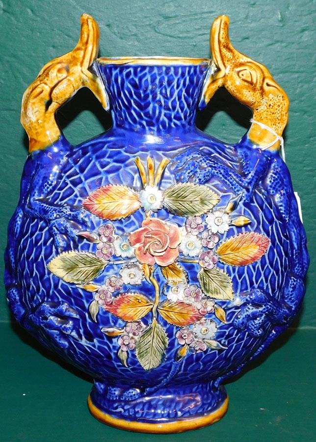 English Majolica Two Handle Vase (1 of 4)