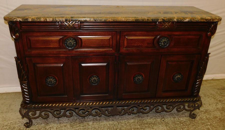 Mahogany Marble Top Side Board On Iron Base (1 of 6)