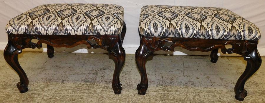 Pr Contemp. Oversize Stools W/ Ornate Carvings (1 of 3)