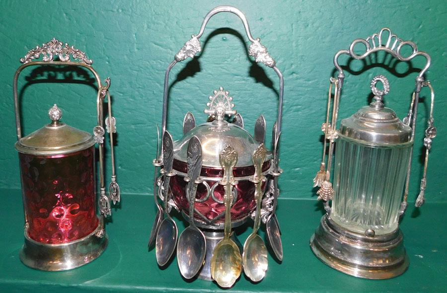 Two Pickle Castors & One Jelly Jar W/ Spoons (1 of 6)