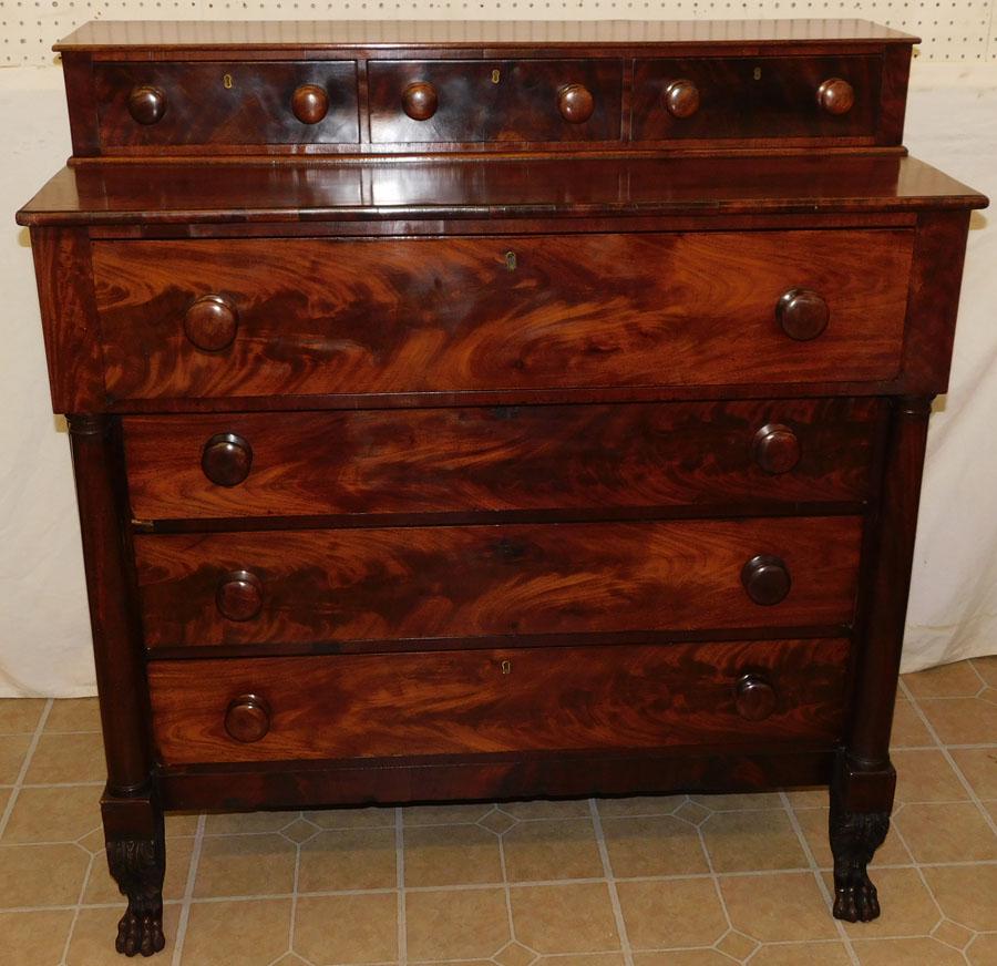 19th C Mahog Empire Chest W/ Hairy Paw Feet (1 of 5)