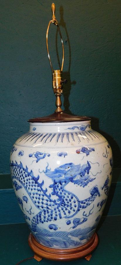 Oriental Blue & White Vase Made Into Lamp (1 of 3)