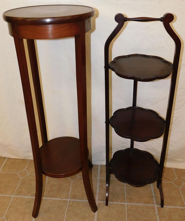 Walnut Plant Stand & Mahogany Muffin Stand (1 of 2)