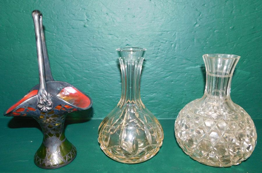 Art glass Vase & Pr Cut-glass Decanters (1 of 4)