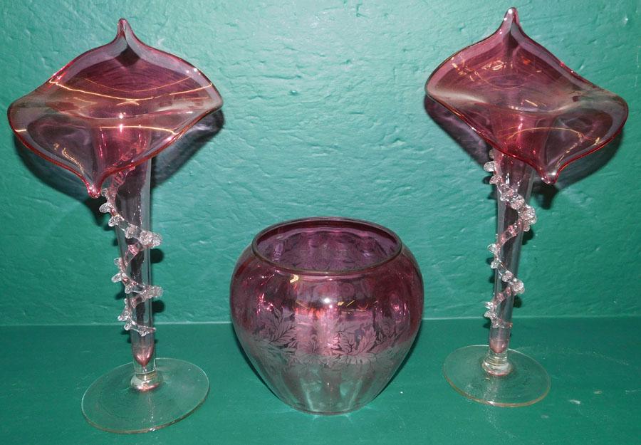 3 Pc Cranberry Glass (1 of 3)