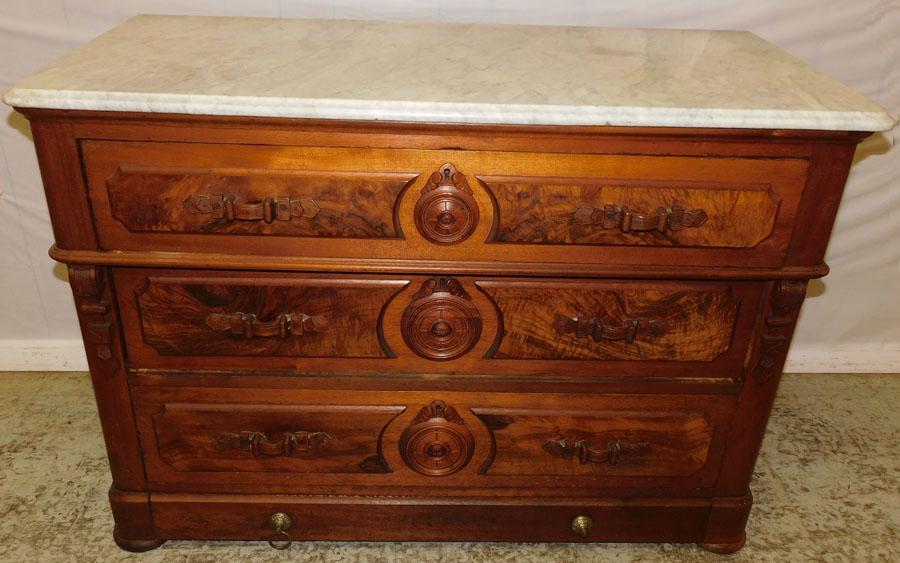 Victorian Walnut 4 Drawer Marble Top Chest (1 of 5)