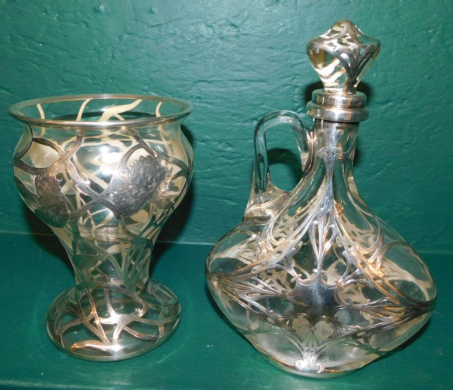 Sterling Overlay Decanter & Vase (1 of 2)