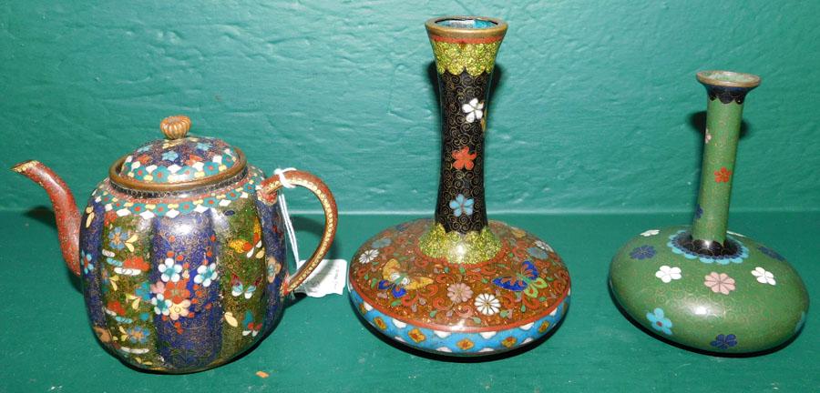 19th C Cloisonne Teapot & 2 19th C Vases (1 of 3)