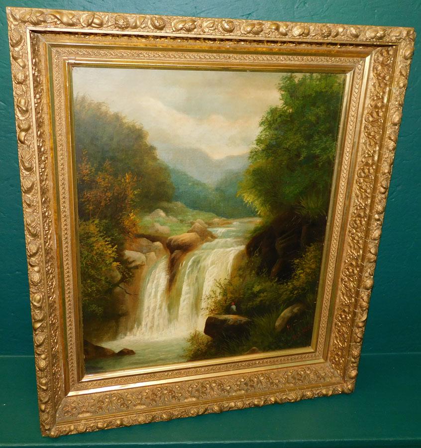 OOC Waterfall Scene Signed & Dated 1895 (1 of 4)