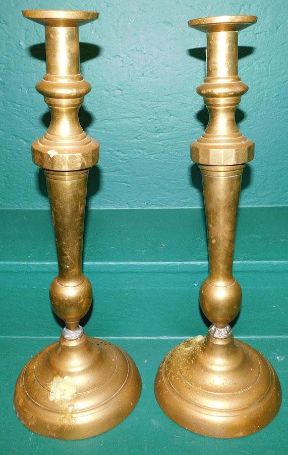 Pair Large Antique Brass Candlesticks (1 of 4)