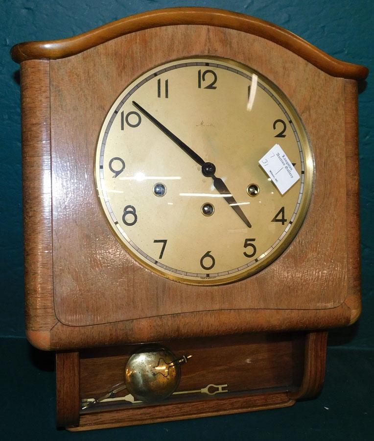 Mauthe Walnut Wall Clock: Mauthe Walnut Wall Clock. 13 1/4" W 16" H