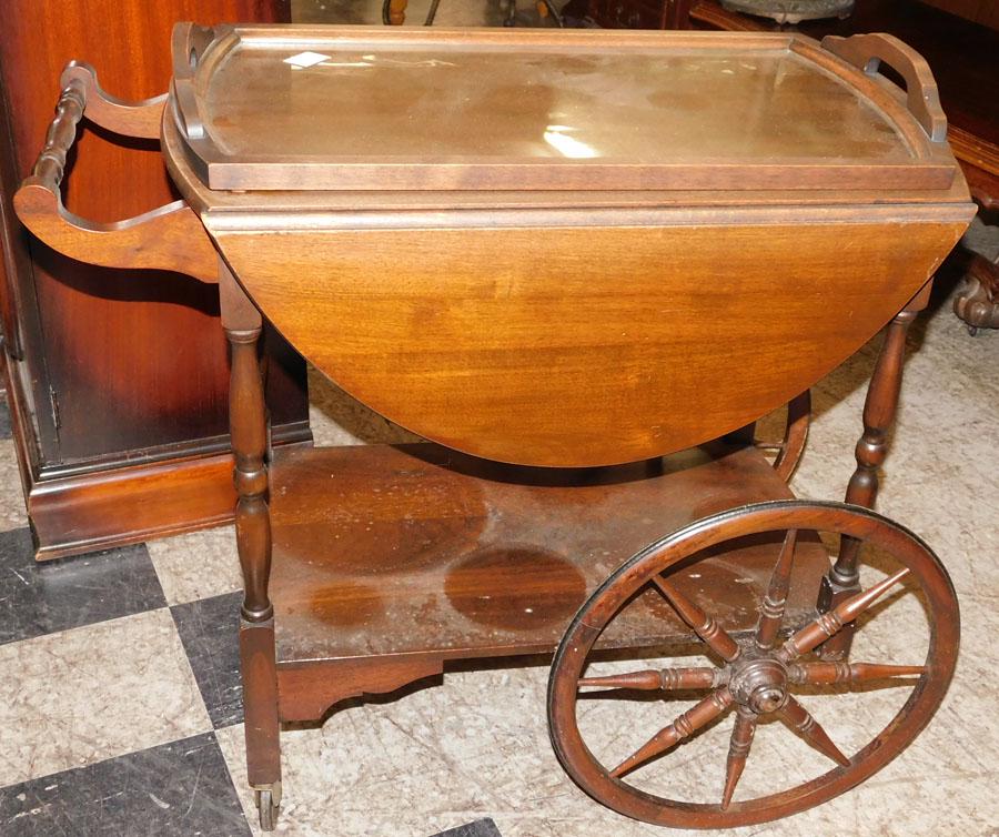 Walnut Tea Cart: Walnut Tea Cart. 27" W 17 1/2" D 29 1/4" H