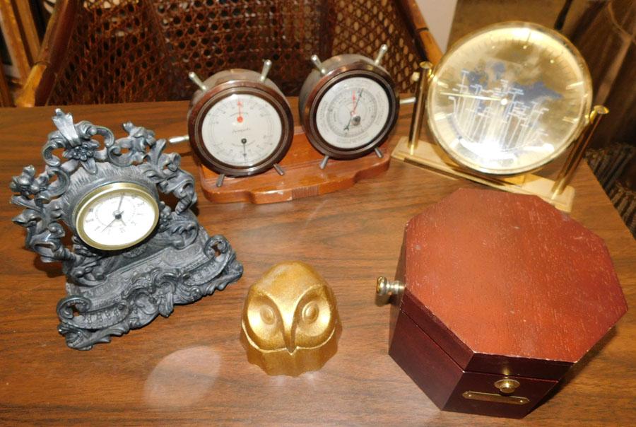 Collection Of Clocks Barometers Compass: Collection Of Clocks Barometers Compass . 8" W 6 1/2" H (Largest)