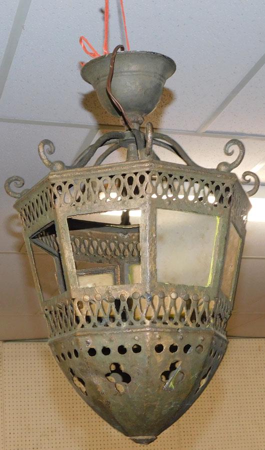 Antique Iron & Glass Light Fixture: Antique Iron & Glass Light Fixture . 19" H
