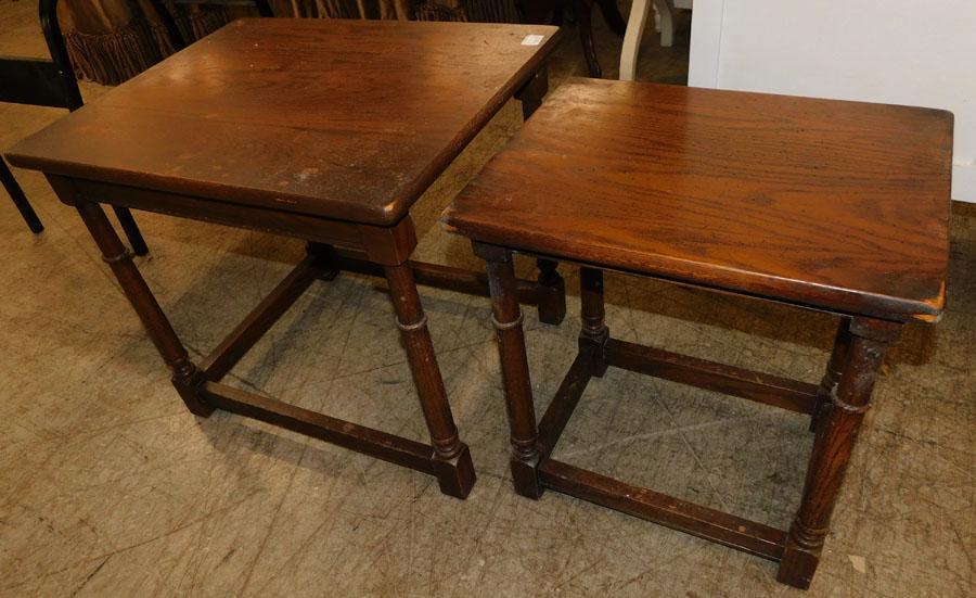 Two Oak Stacking Tables: Two Oak Stacking Tables. 26" W 21" D 23 1/4" H