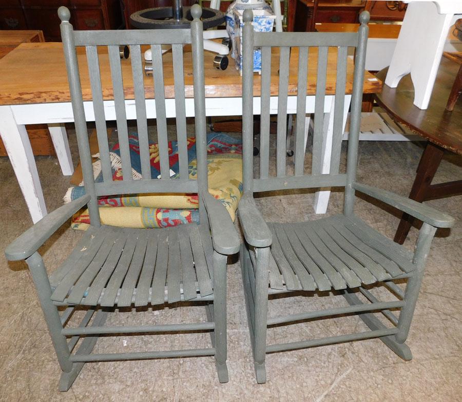 Two Rocking Porch Chairs - Painted Oak: Two Rocking Porch Chairs - Painted Oak. 47" Tall