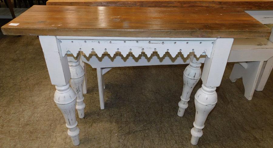 Painted Console Table with Mahogany Top: Painted Console Table with Mahogany Top. 47 1/4" W 13 3/4" D 32 3/4" H