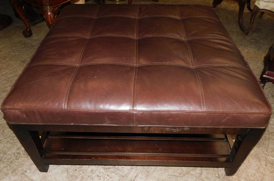 Large Leather Top Ottoman by Crate and Barrel: Large Leather Top Ottoman by Crate and Barrel. 38 1/4" W 38 1/4" D 19" H