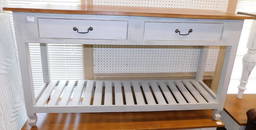 Grey painted Two Drawer Sideboard w/ Mahogany Top