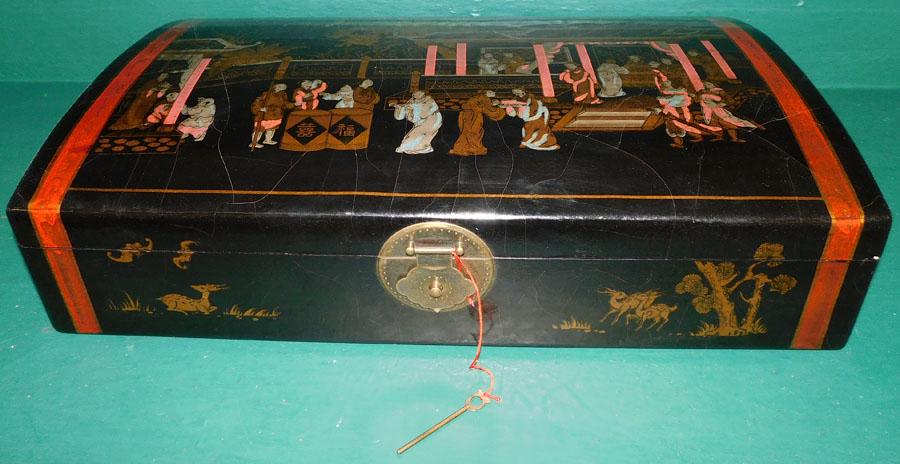 Asian Lacquered Wine Box: Asian Lacquered Wine Box. 24" W 13 3/4" D 6" H