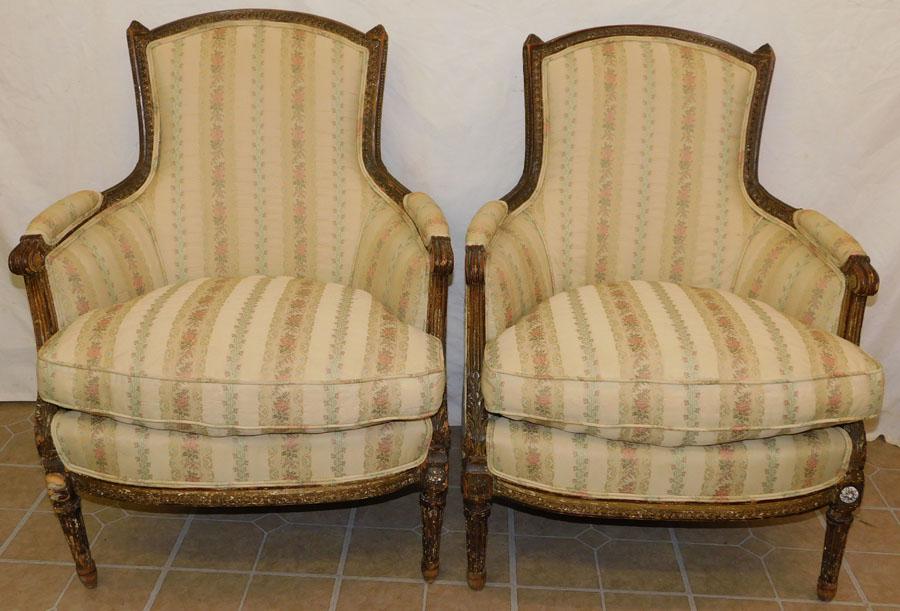 Pair Louis XVI Bergeres: Pair Louis XVI Bergeres. 26 1/4" W 27" D 35" H