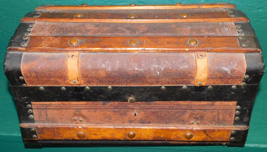 Miniature Leather Covered Box W/ Metal Straps (1 of 5)