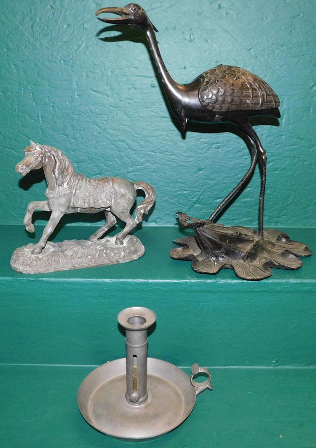 Bronze Incense Burner,Spelter Horse,Pewter C/stick (1 of 5)