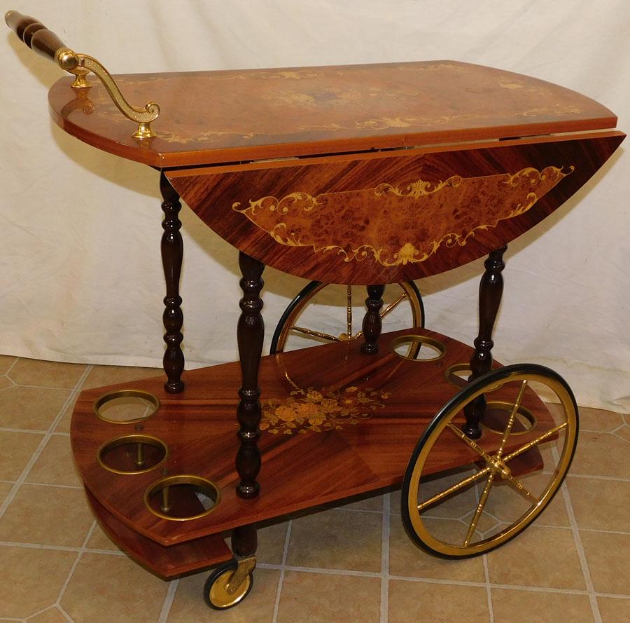 Rosewood Inlay Tea Cart: Rosewood Inlay Tea Cart. 30 1/2" W 19" D 31" H