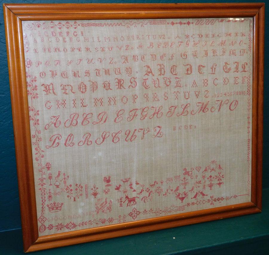 Needlework Sampler Dated 1887: Needlework Sampler Dated 1887. 28" X 24 3/4"