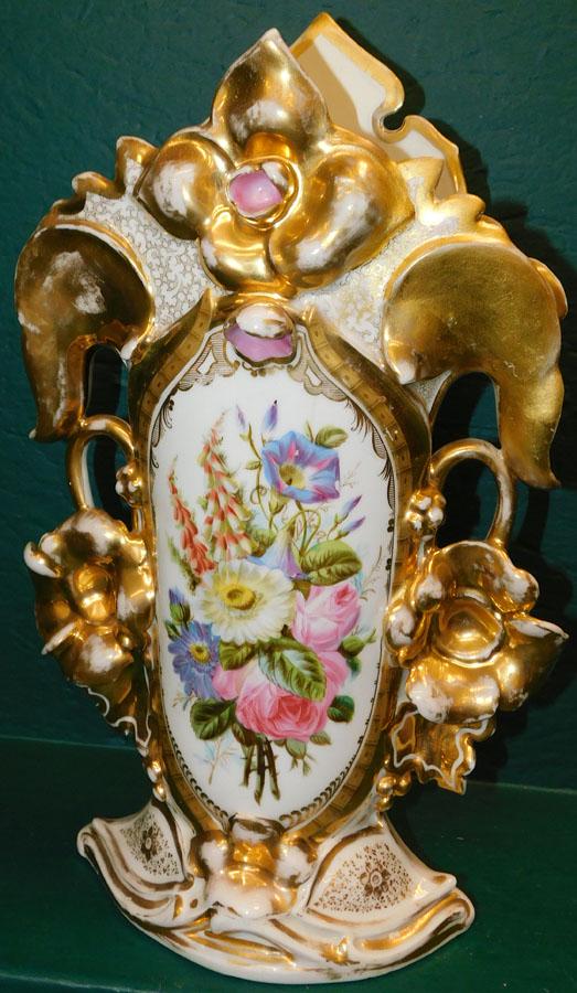 Old Paris Fan Vase (Restored): Old Paris Fan Vase (Restored). 18 1/2" H