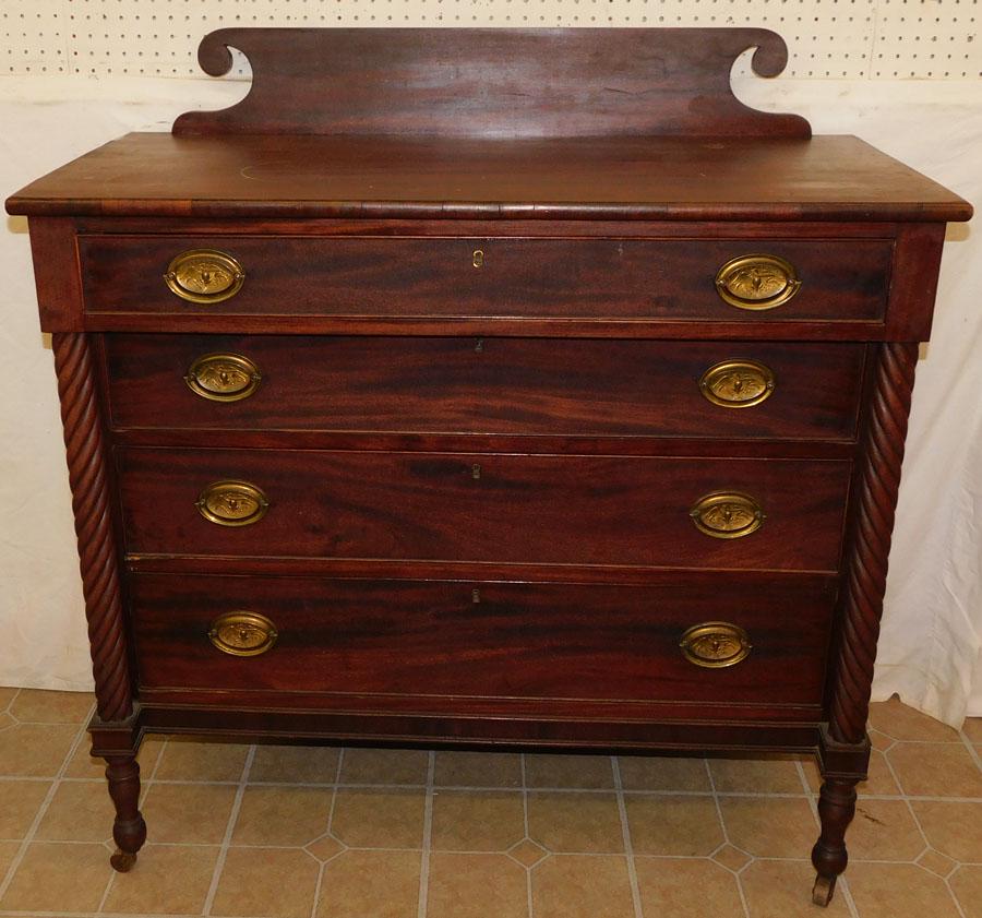 19th C Mahogany Sheraton 4 Dr Chest W/ BEM Sides (1 of 5)
